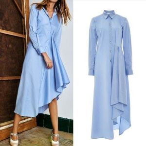 ALEXIS Elegant Blue Asymmetrical Shirt Dress XS